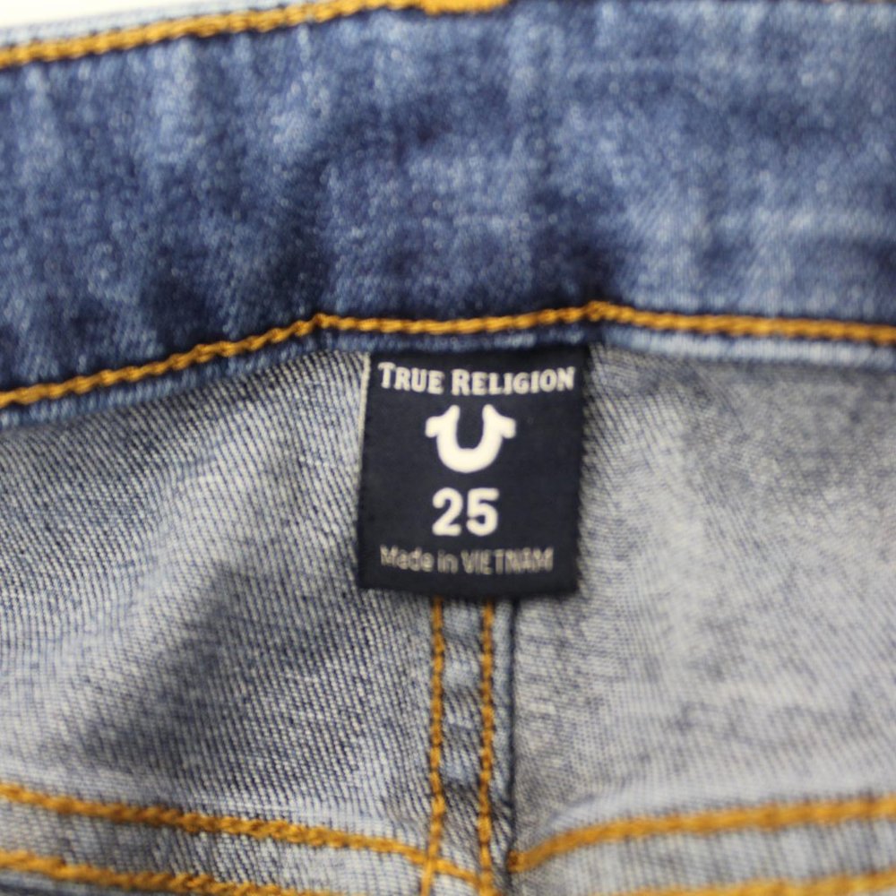 True Religion Halle split hem super skinny distressed jeans blue sz 25 0 - Picture 8 of 14